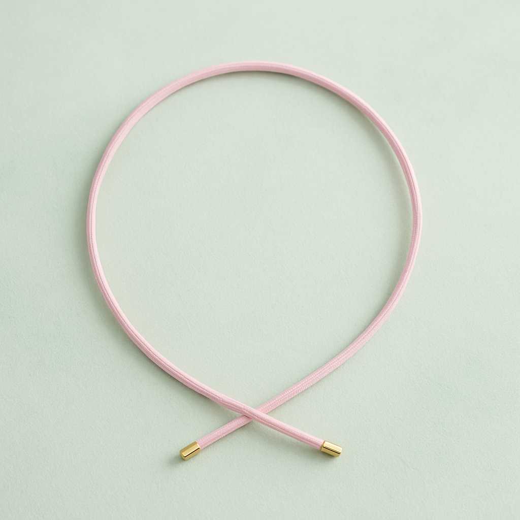 Pink cable with gold ends on a light green background