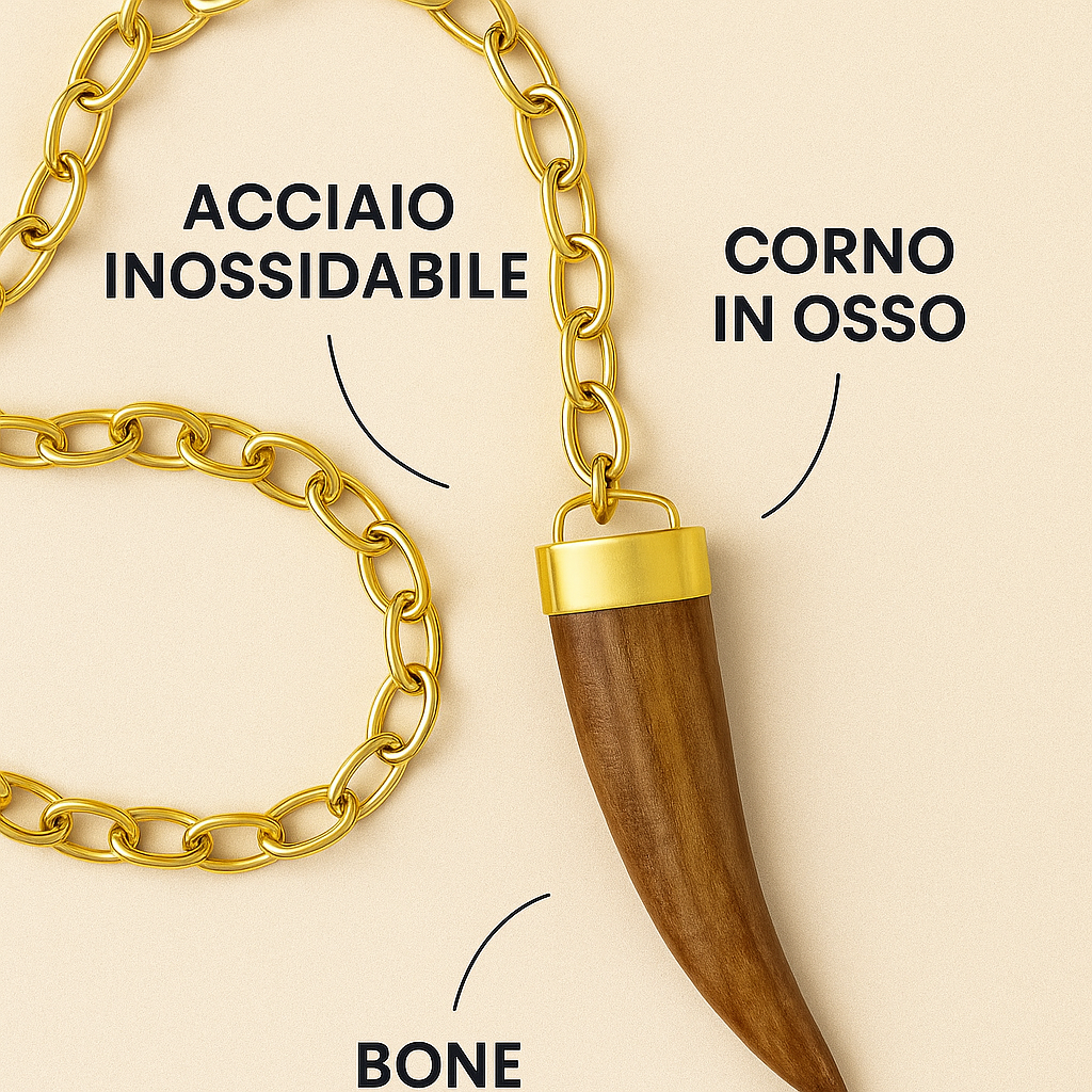 Horn Pendant Necklace – Bone & Gold Stainless Steel | Handmade in Italy – PARNIN