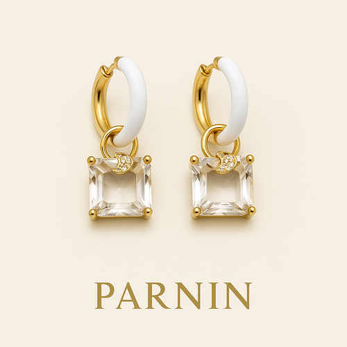 Eternal Charm – Gold-Plated Enamel Hoop Earrings with Gemstones | PARNIN Jewellery Italy