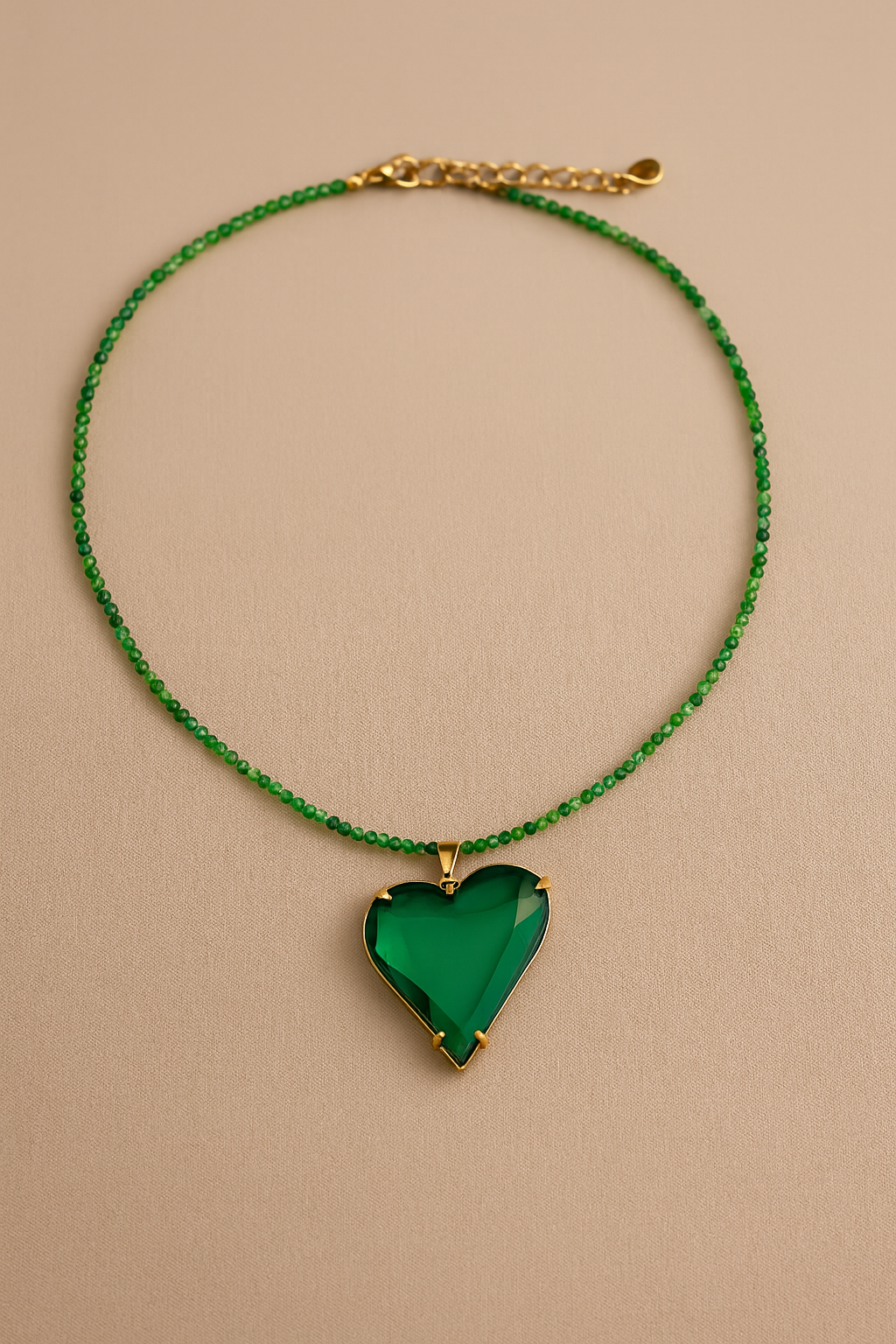 Heart-Shaped Gemstone Jewelry Set – Gold Plated Necklace & Earrings