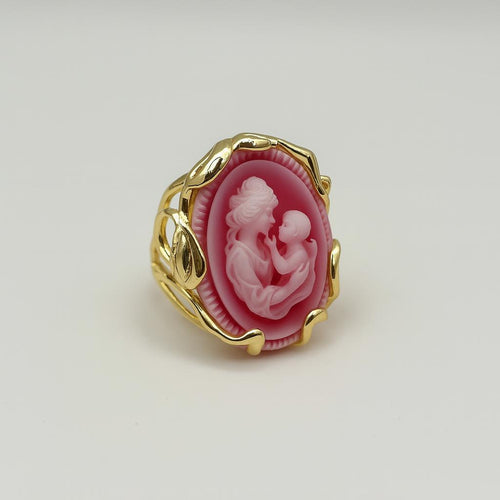 Gold-plated handmade vintage cameo ring with mother and child design – PARNIN Jewellery