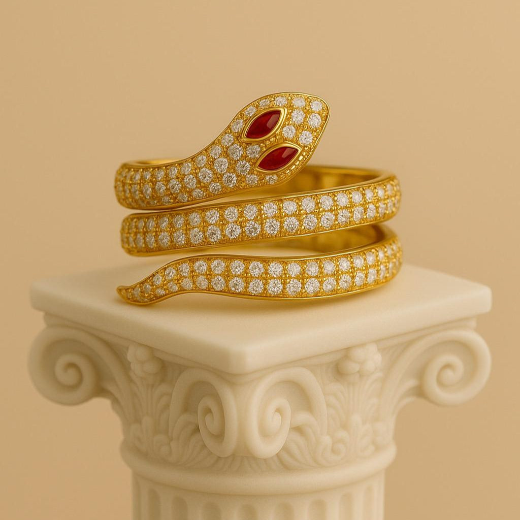 Gold-Plated Snake Wrap Ring – Red, Green, or Black Eye