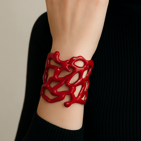 PARNIN Coral Luxe Enamel Cuff Bracelet – Red, White & Turquoise Statement Jewelry