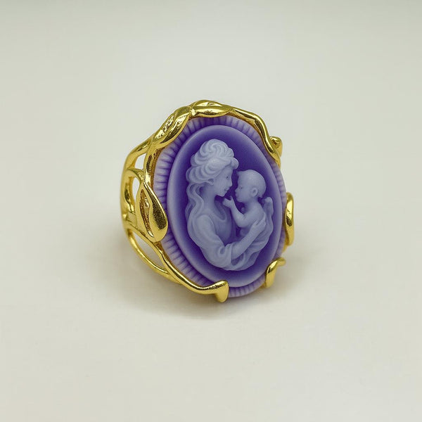 Gold-plated handmade vintage cameo ring with mother and child design – PARNIN Jewellery