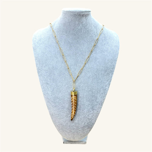 Carved Horn Pendant Necklace – Gold Paperclip Chain