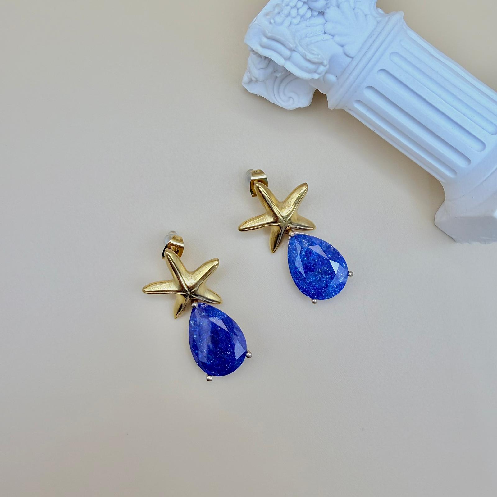 Stella Marina Luxe – Gold-Plated Teardrop Gemstone Earrings