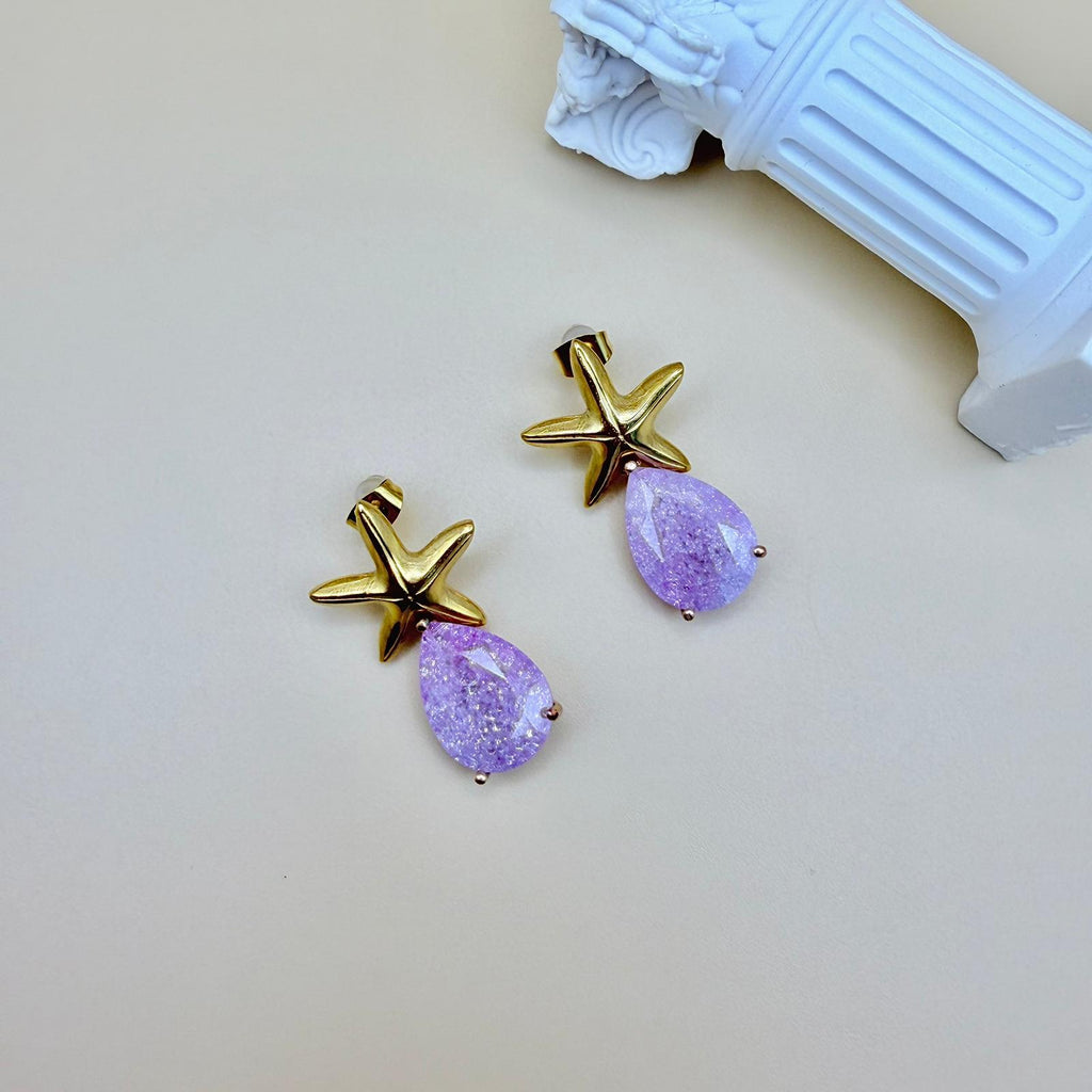 Stella Marina Luxe – Gold-Plated Teardrop Gemstone Earrings