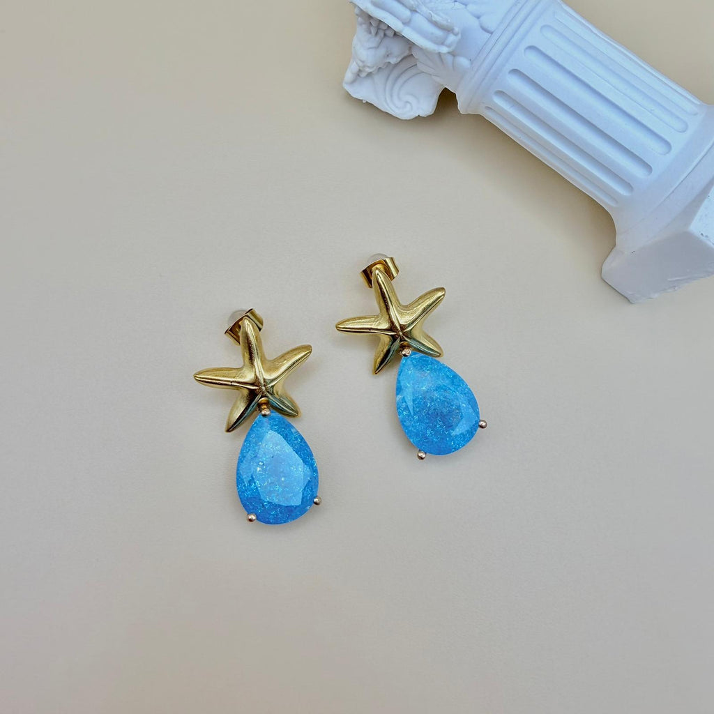 Stella Marina Luxe – Gold-Plated Teardrop Gemstone Earrings