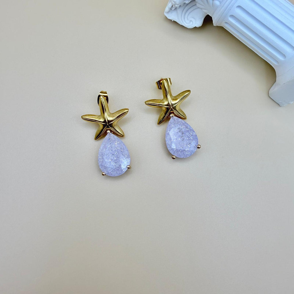 Stella Marina Luxe – Gold-Plated Teardrop Gemstone Earrings