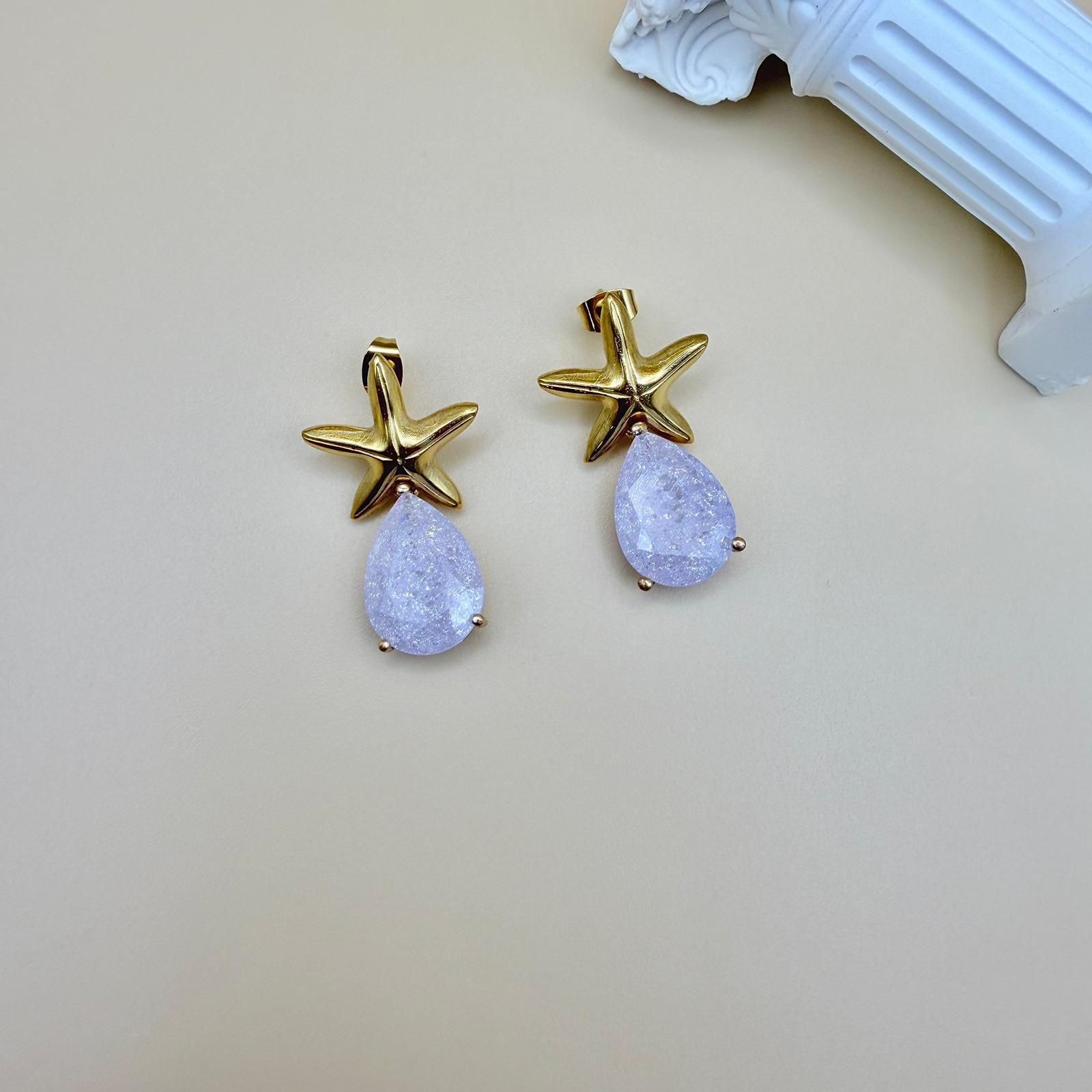 Stella Marina Luxe – Gold-Plated Teardrop Gemstone Earrings