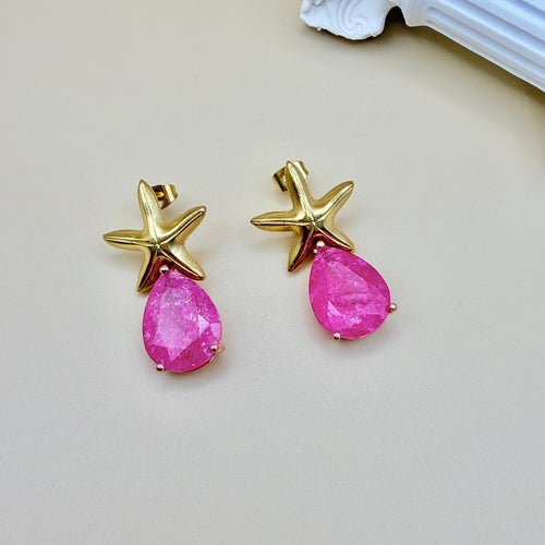 Stella Marina Luxe – Gold-Plated Teardrop Gemstone Earrings