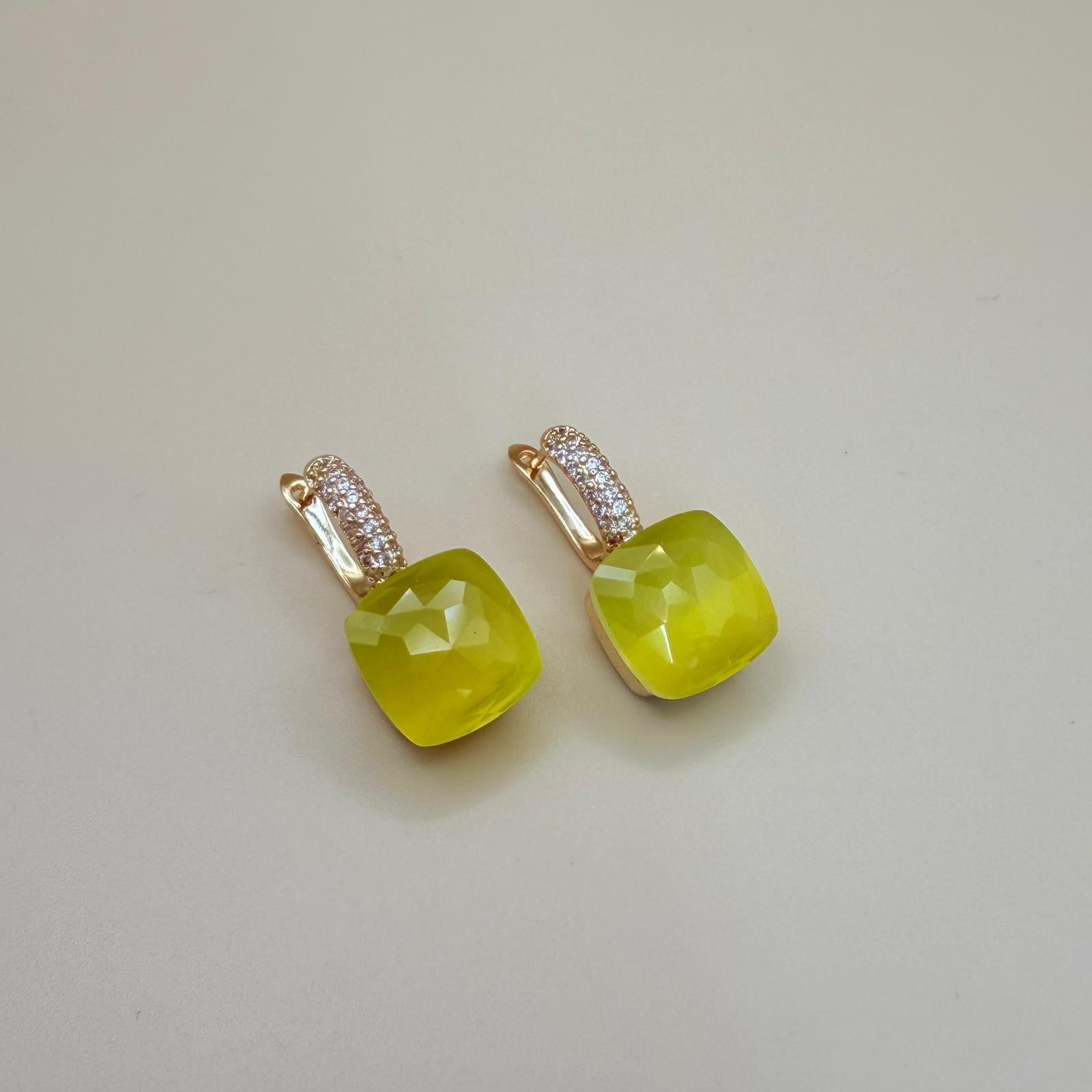 Luna Gem – Gold-Plated Cushion Earrings with Natural Stones