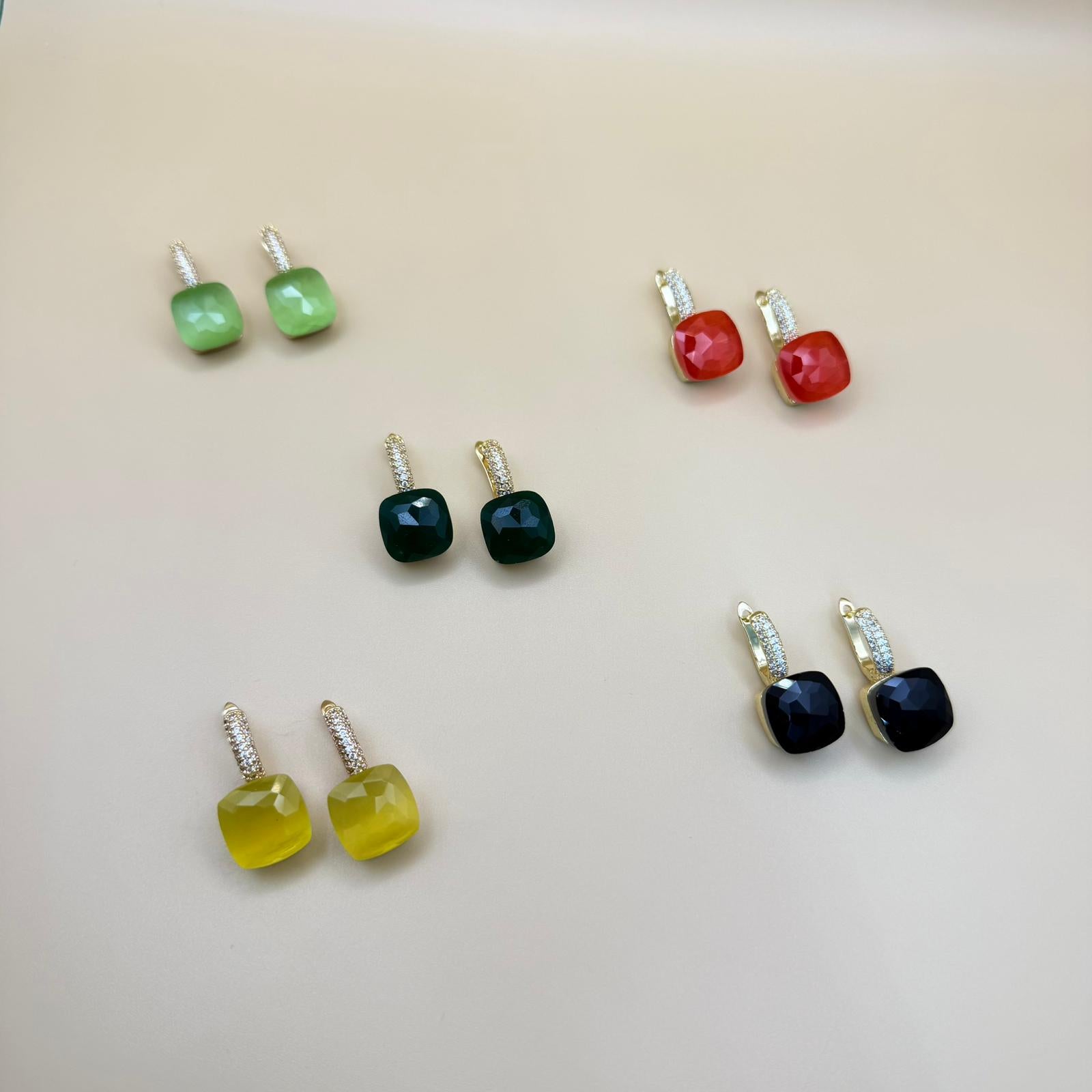 Luna Gem – Gold-Plated Cushion Earrings with Natural Stones