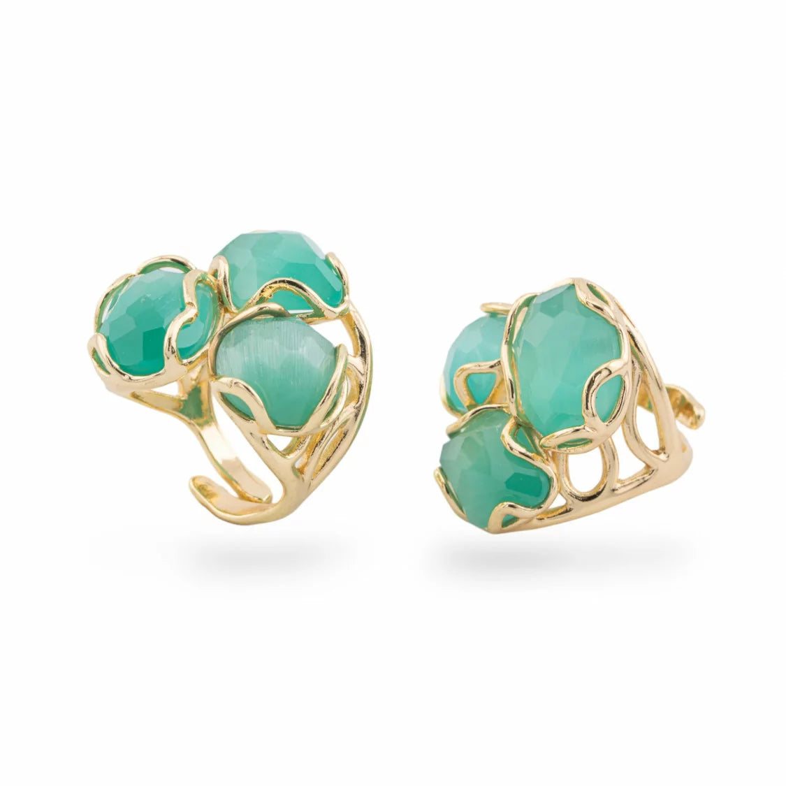 Aurora Red Cat’s Eye Adjustable Ring – Rhodium-Plated Bronze